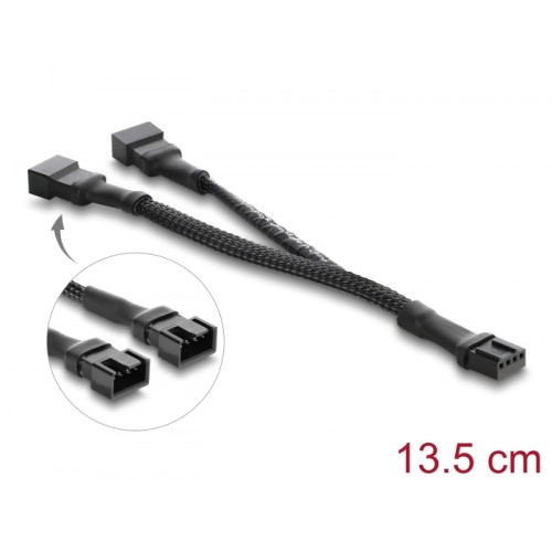 Delock Y-Fan Cable 1 x 4 pin PWM female to 2 x 4 pin PWM male with braided jacket 13.5 cm black