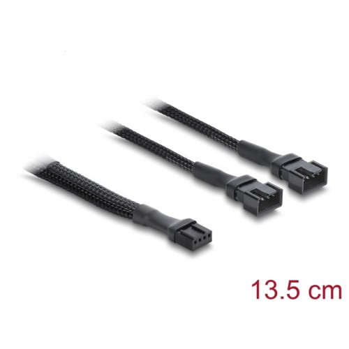 Delock Y-Fan Cable 1 x 4 pin PWM female to 2 x 4 pin PWM male with braided jacket 13.5 cm black