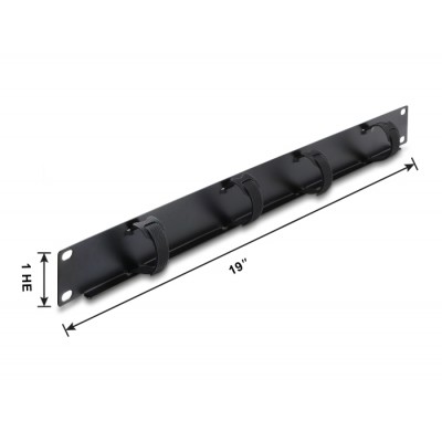 Delock 19″ 1U Cable Management Panel with 4 x hook-and-loop cable ties black