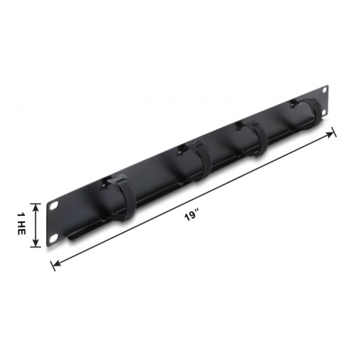 Delock 19″ 1U Cable Management Panel with 4 x hook-and-loop cable ties black