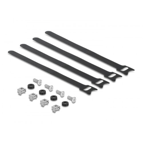 Delock 19″ 1U Cable Management Panel with 4 x hook-and-loop cable ties black