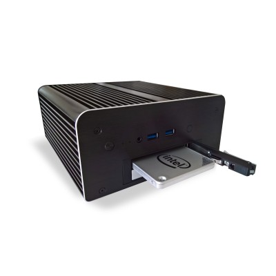 Kimera Swap: PC industriale fanless, CPU i3 / i5, con 2 tray ssd/hdd 2,5" hot swap e seriale RS-232 2