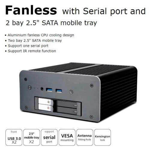 Kimera Swap: PC industriale fanless, CPU i3 / i5, con 2 tray ssd/hdd 2,5" hot swap e seriale RS-232