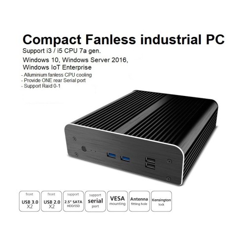 Nuc industriale fanless 7th generation i3 / i5, con supporto Intel Optane ed ssd/hdd 2,5". Slim design