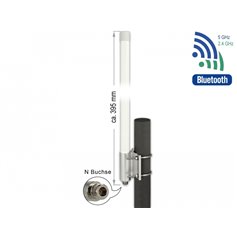 Delock WLAN Dual Band 802.11 ac/ax/a/b/g/n Antenna N jack 6.2 - 8.0 dBi 39.5 cm omnidirectional fixed wall and pole mount outdoo