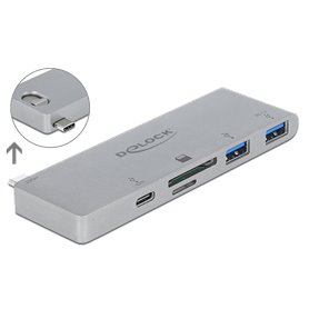 Delock 3 Port Hub and 2 Slot Card Reader for MacBook with PD 3.0 and retractable USB Type-C™ Connection