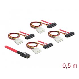 Delock Cable mini SAS SFF-8087 > 4 x SAS SFF-8482 + power 0.5 m