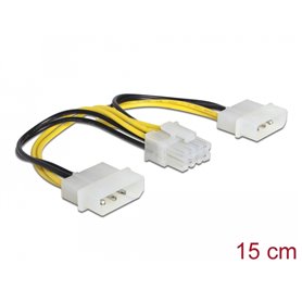 Delock Power cable 2 x 4 pin Molex male  8 pin EPS male 15 cm