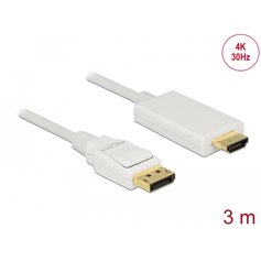 Delock Cable DisplayPort 1.2 male > High Speed HDMI-A male passive 4K 30 Hz 3 m white