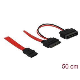 Delock Cable Slim SATA female > SATA 7 pin + SATA 15 pin 5 V 50 cm