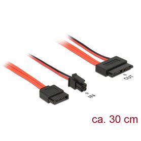 Delock Cable SATA 6 Gb/s 7 pin receptacle + Micro Fit 3.0 4 pin power plug > Slim SATA 13 pin receptacle 30 cm