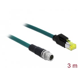 Delock Network cable M12 8 pin X-coded to RJ45 Hirose plug PUR (TPU) 3 m