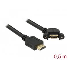 Delock Cable HDMI-A male > HDMI-A female panel-mount 110° angled 4K 30 Hz 0.5 m