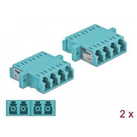 Delock Optical Fiber Coupler LC Quad female to LC Quad female Multi-mode 2 pieces light blue