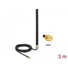 Delock LTE UMTS GSM Antenna SMA plug 3 dBi omnidirectional fixed with connection cable RG-58, 3 m wall mounting outdoor black