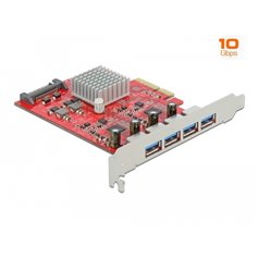 Delock PCI Express x4 Card to 4 x external SuperSpeed USB 10 Gbps (USB 3.2 Gen 2) USB Type-A female