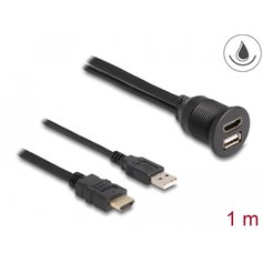 Delock Cable HDMI-A male and USB 2.0 Type-A male to HDMI-A female and USB 2.0 Type-A female for installation waterproof 1 m