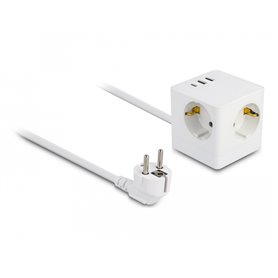 Delock Extension Socket Cube 3-way with childproof lock and USB charger, 1.5 m cable, white