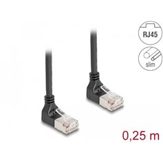 Delock RJ45 Network Cable Cat.6A S/FTP Slim 90° upwards / upwards angled 0.25 m black