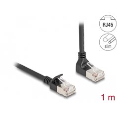 Delock RJ45 Network Cable Cat.6A S/FTP Slim 90° upwards angled / straight 1 m black