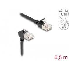 Delock RJ45 Network Cable Cat.6A S/FTP Slim 90° downwards angled / straight 0.5 m black